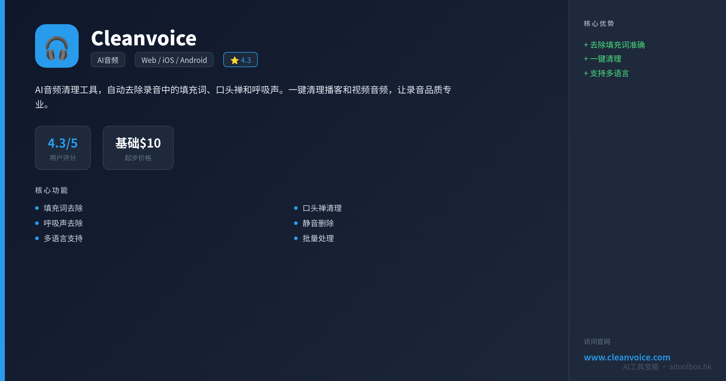 Cleanvoice功能亮点信息图