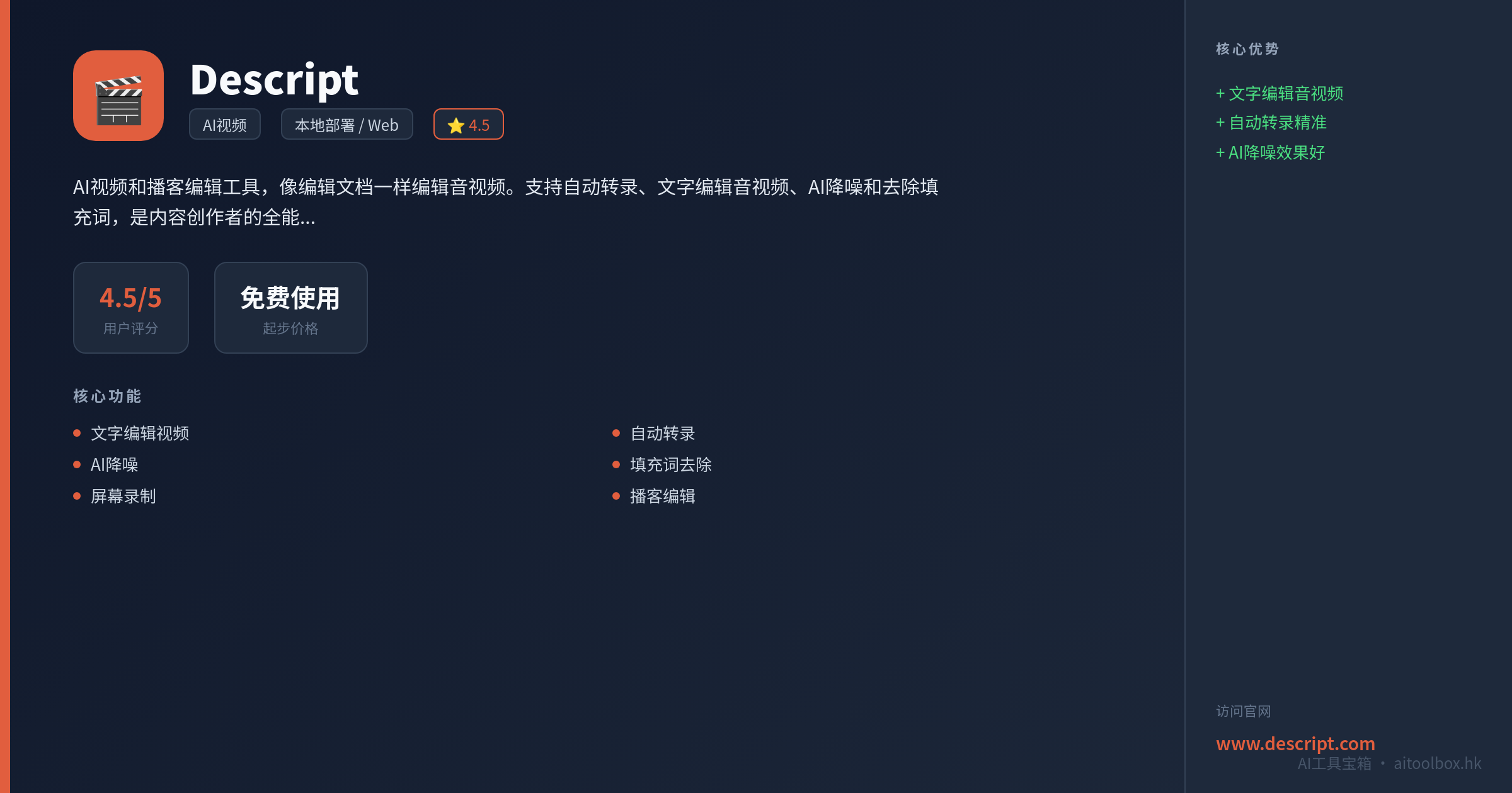 Descript功能亮点信息图