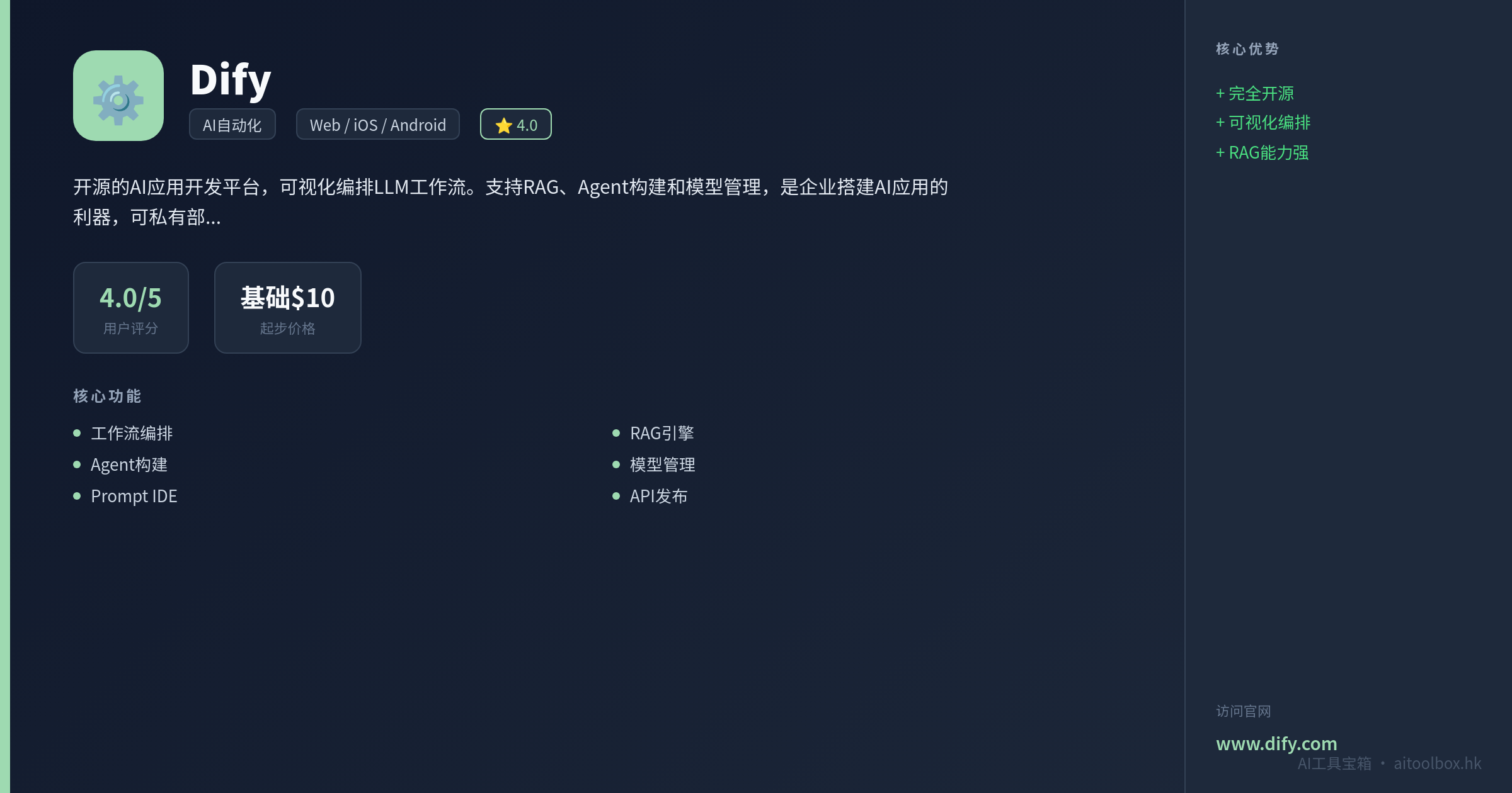 Dify功能亮点信息图