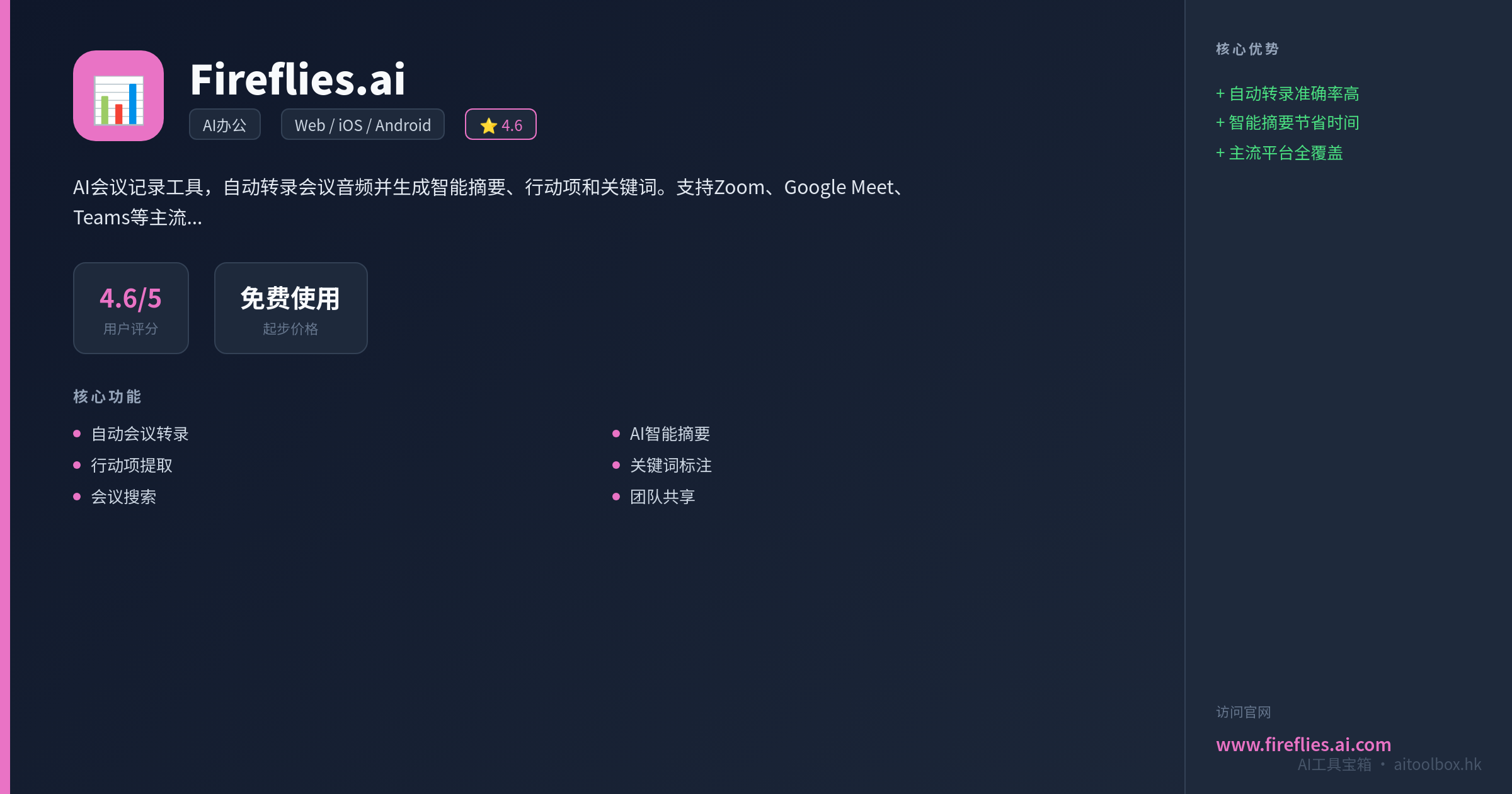Fireflies.ai功能亮点信息图