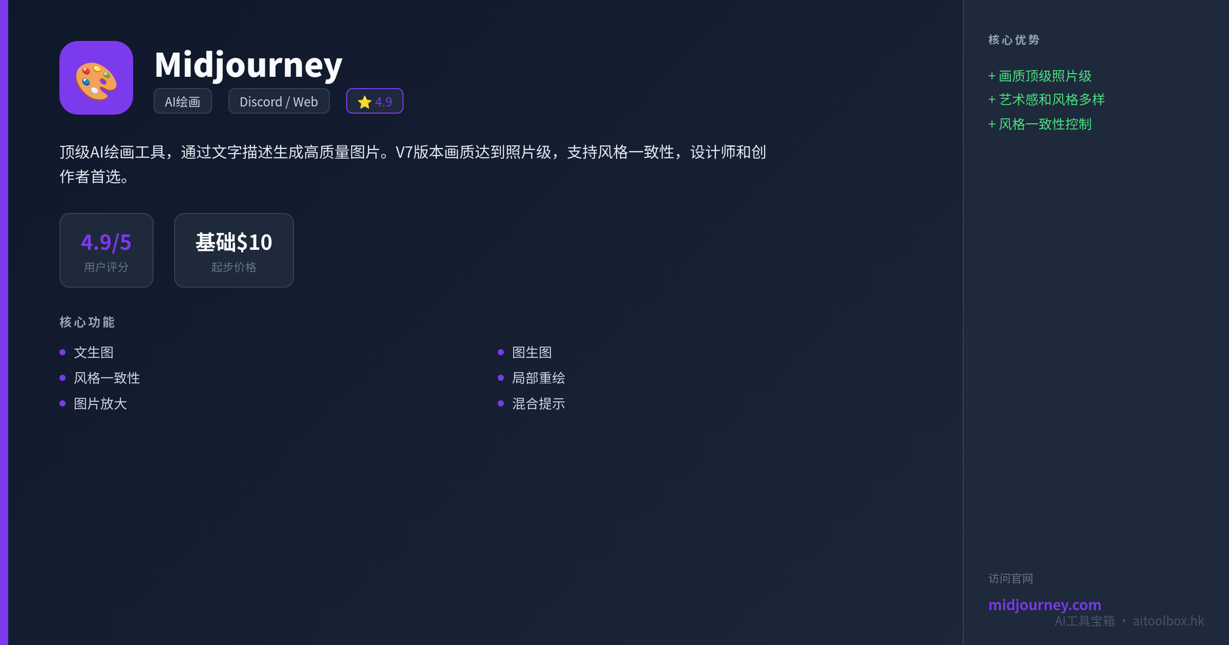 Midjourney功能亮点信息图