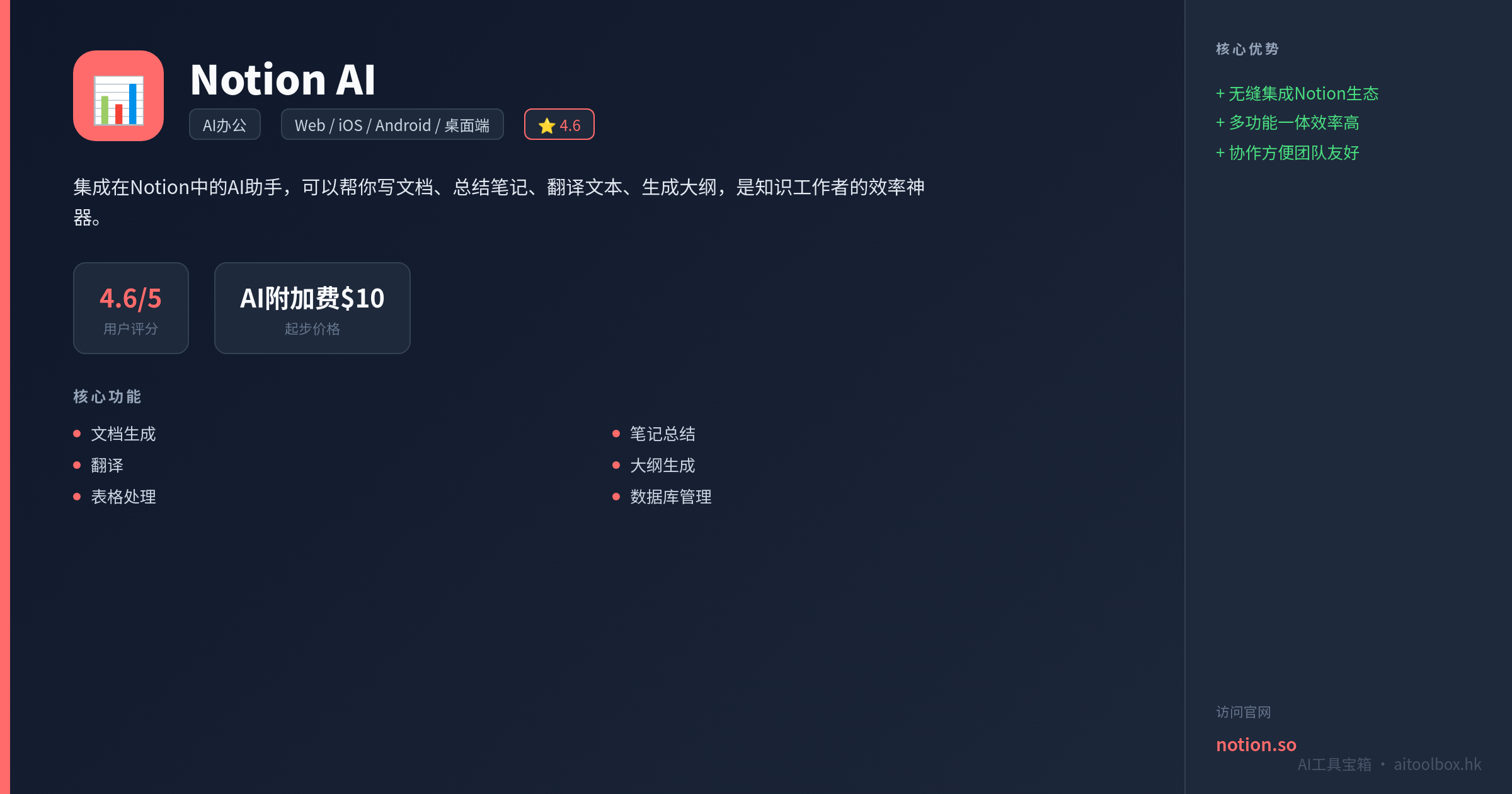 Notion AI功能亮点信息图
