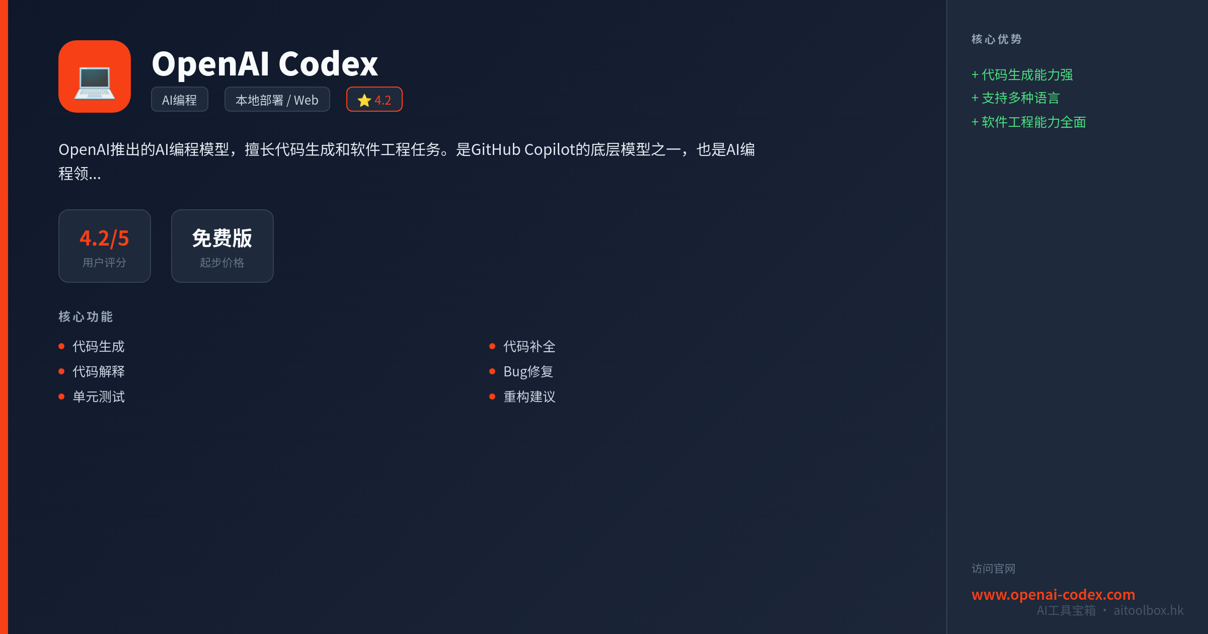 OpenAI Codex功能亮点信息图