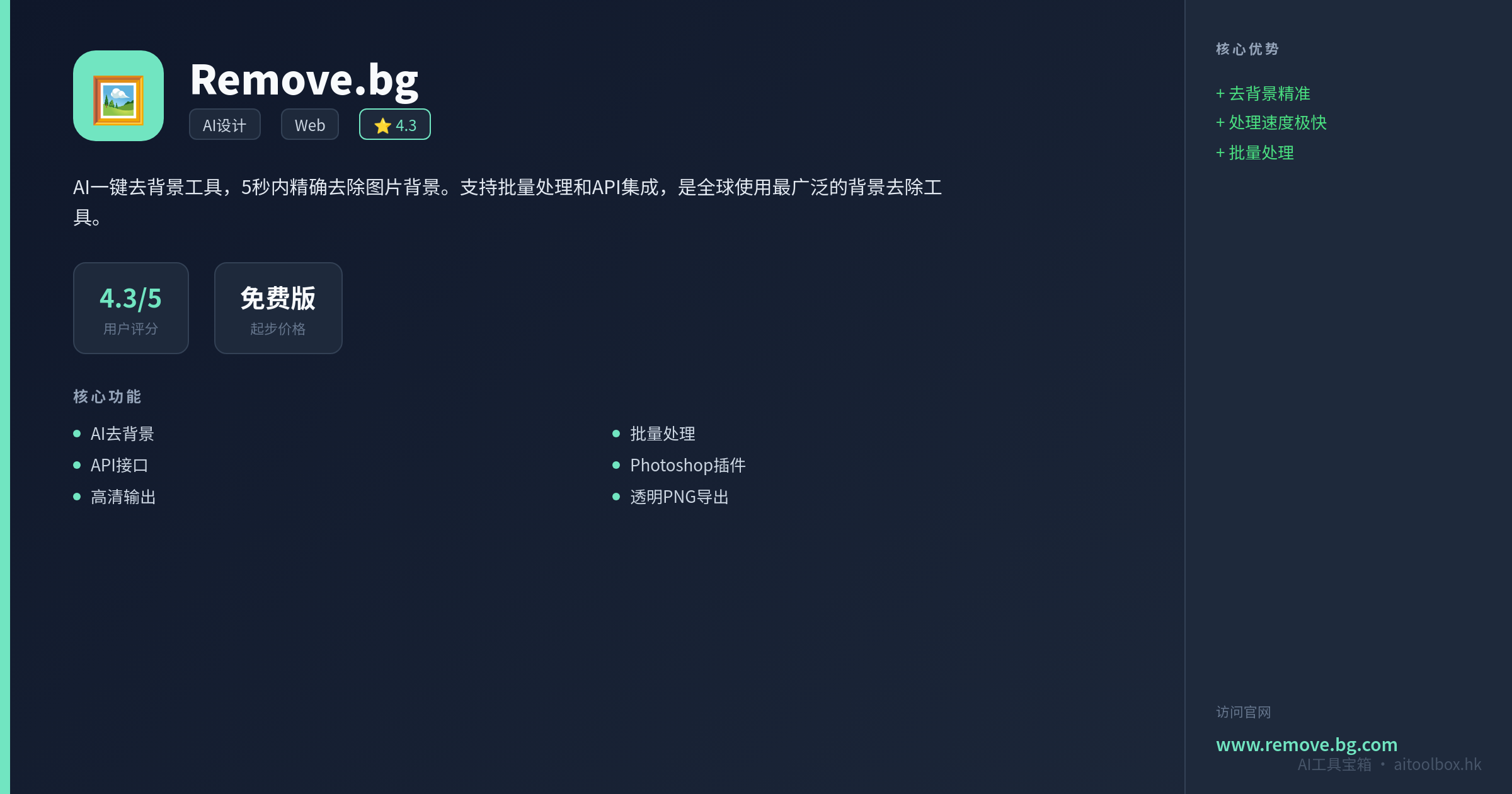 Remove.bg功能亮点信息图