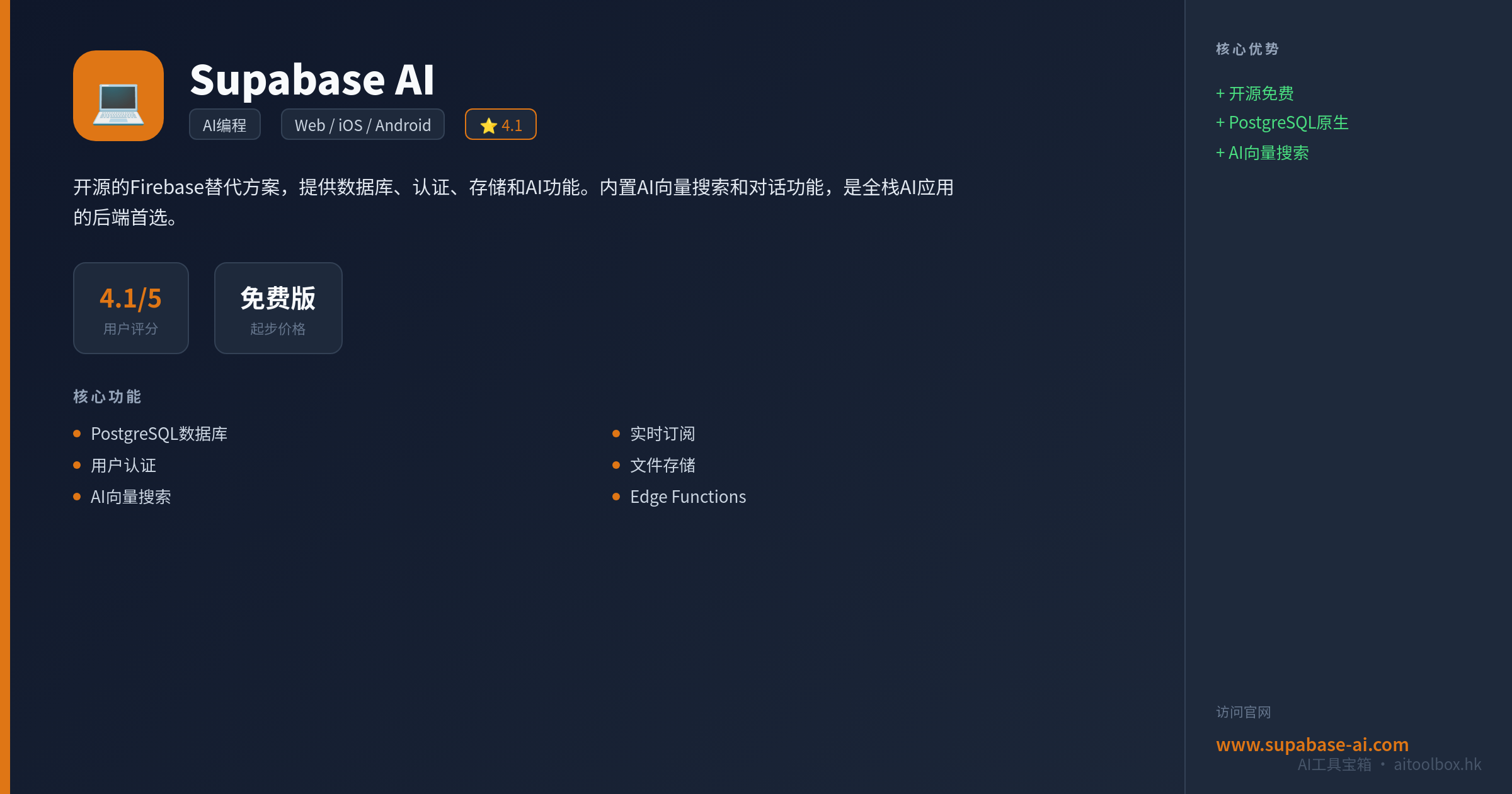 Supabase AI功能亮点信息图