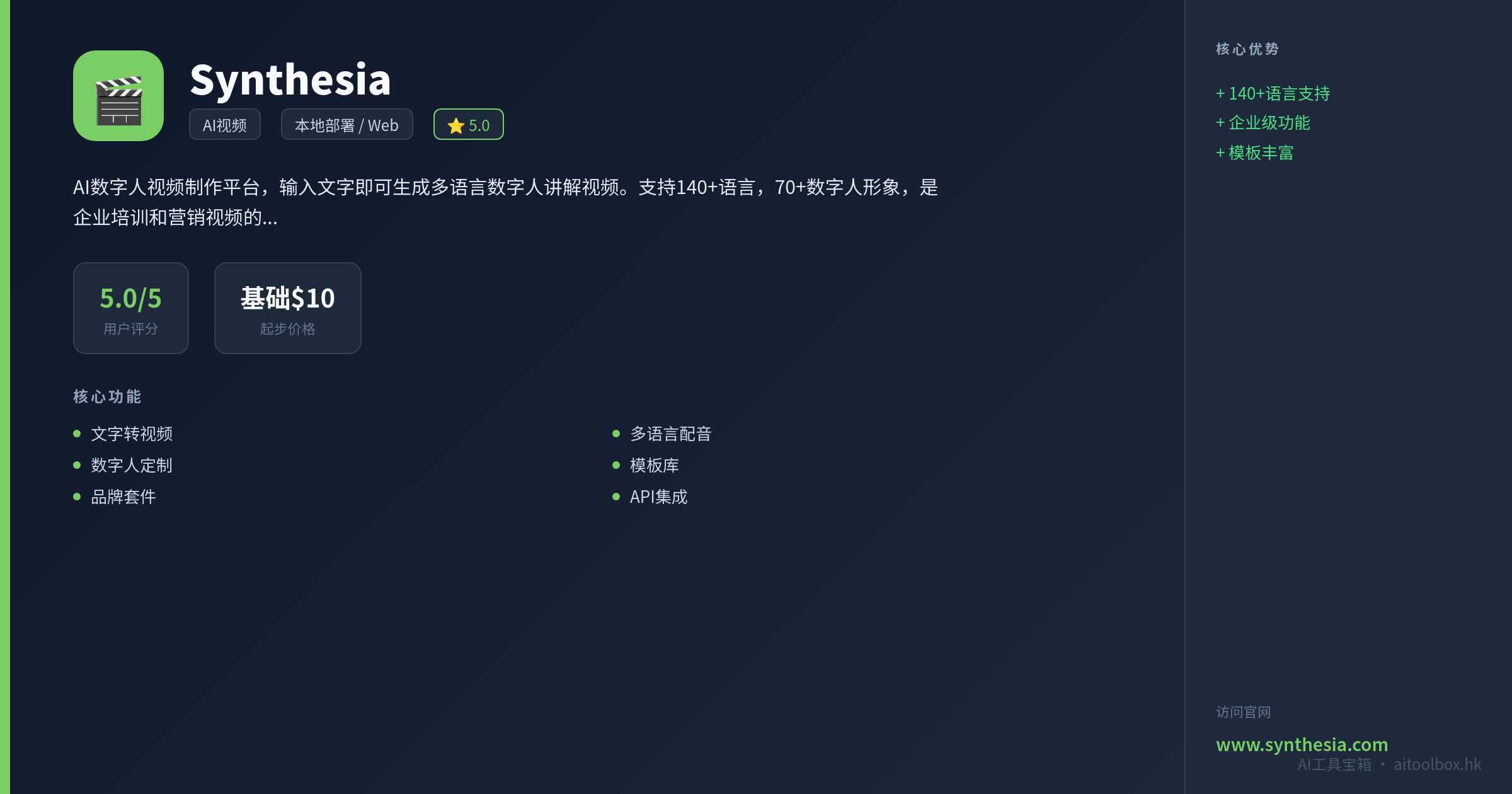Synthesia功能亮点信息图