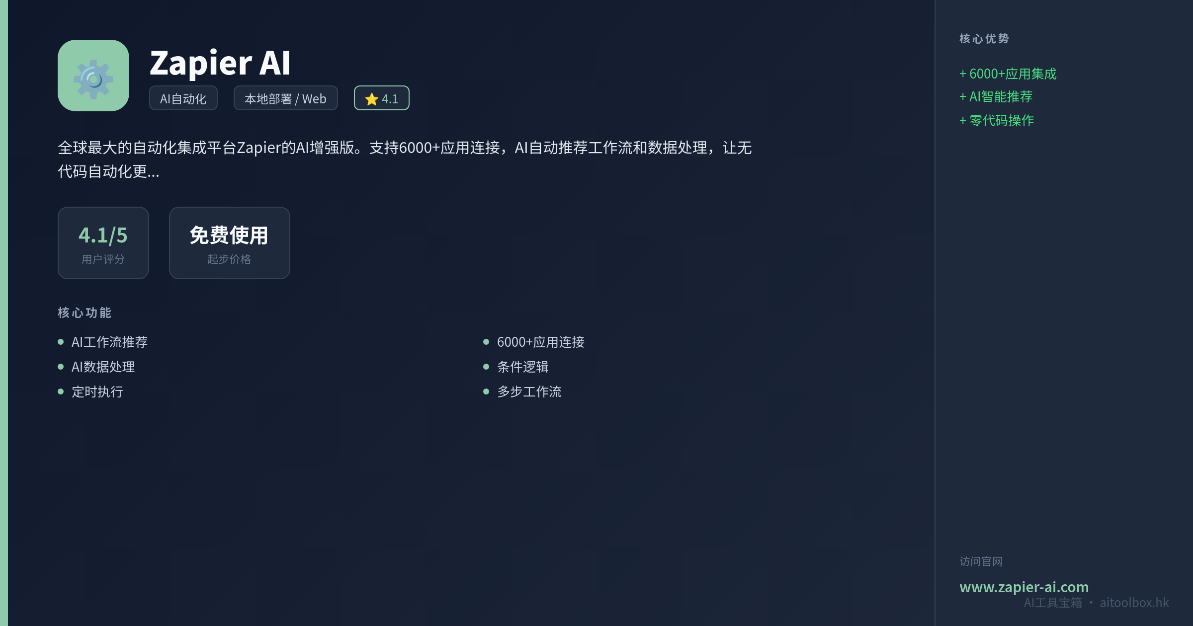 Zapier AI功能亮点信息图
